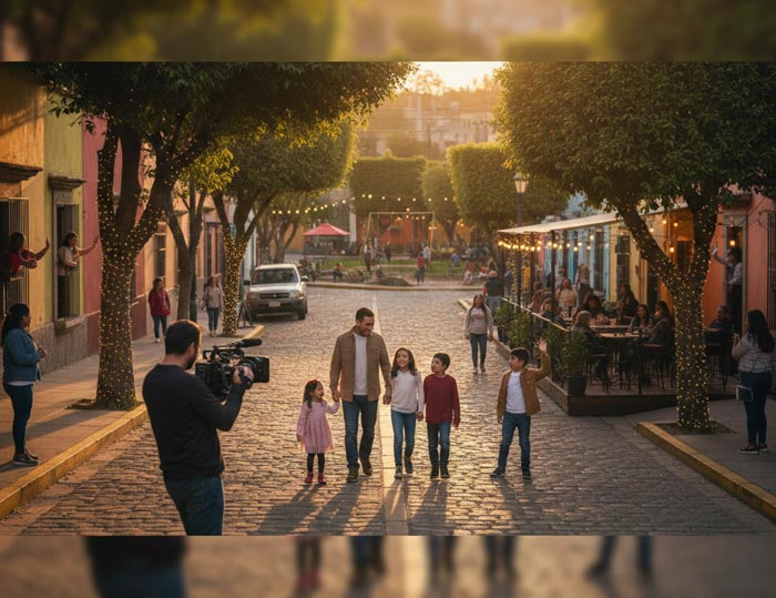Micro-documental de barrio mostrando comunidad, vecinos y estilo de vida local en México para promoción inmobiliaria.