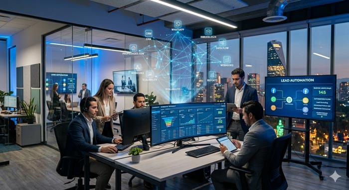 Arquitectura de automatización con webhooks y CRM para agencias inmobiliarias en México