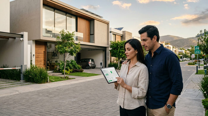 Comprador de vivienda en México analizando propiedades, precios y opciones de financiamiento en 2026