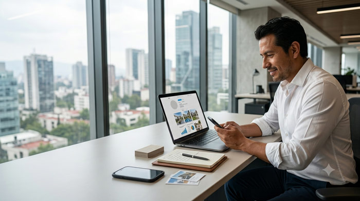 Agente inmobiliario construyendo su marca personal con herramientas digitales y redes sociales